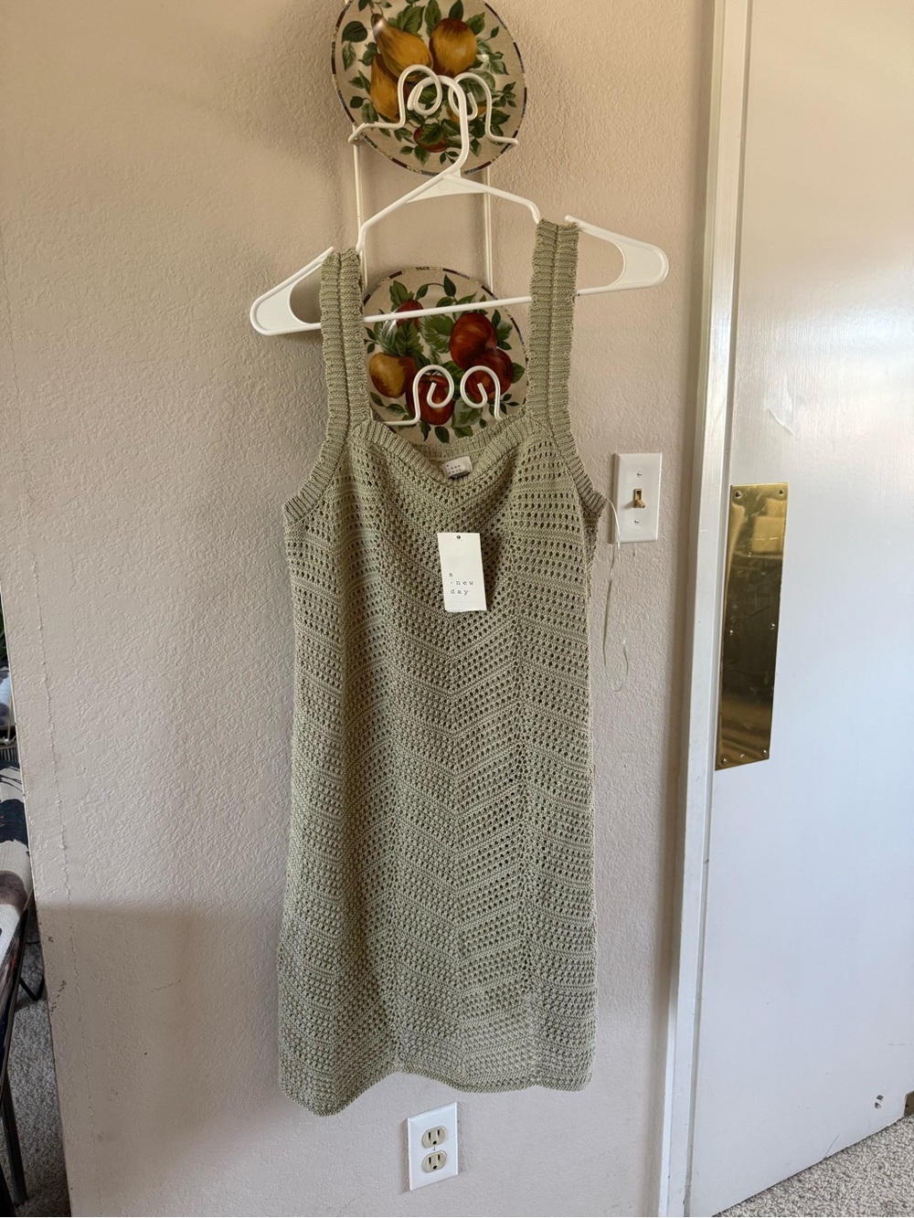 A New Day - Knit Crochet Tank Dress in Sage Green
